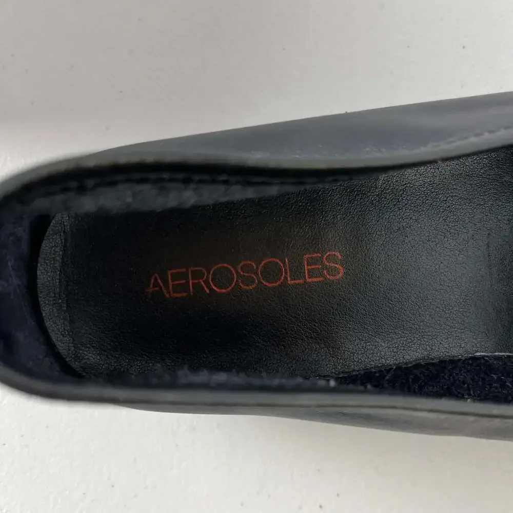 Aerosoles Black Leather Slip On Comfort Loafers‎ Minimalist US 11B